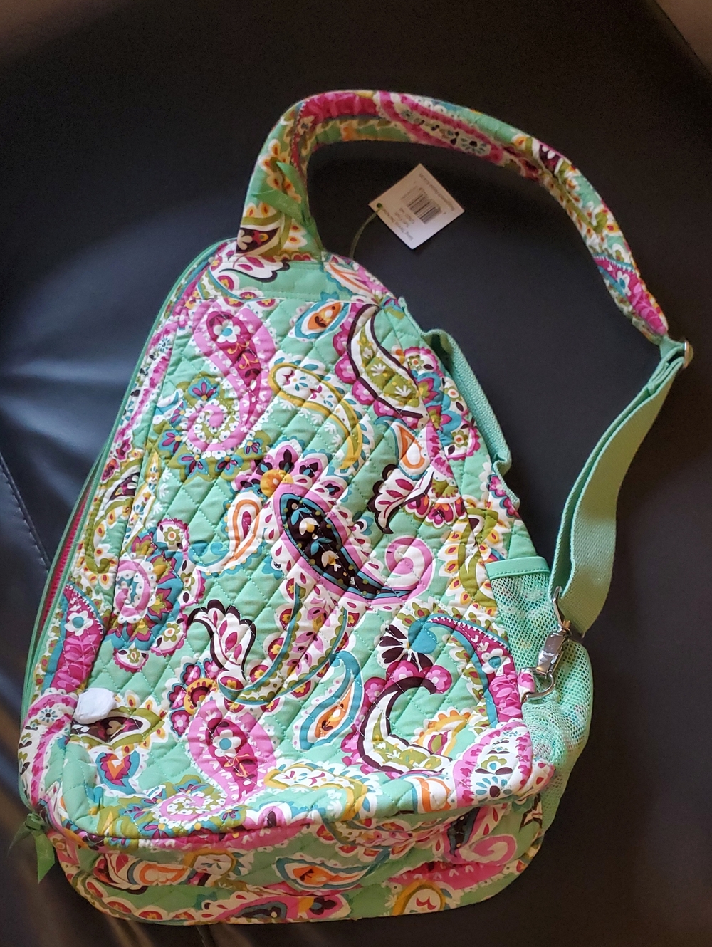 Vera Bradley Green Pink Paisley Tutti Frutti Quilted Sling Tennis Backpack NWT - Picture 5 of 15